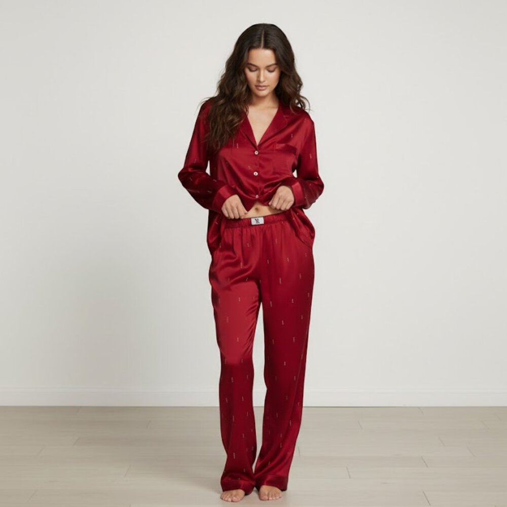 Victoria's Secret Signature Satin Shine Crystals Long Pajama Set Med (L) NWT
